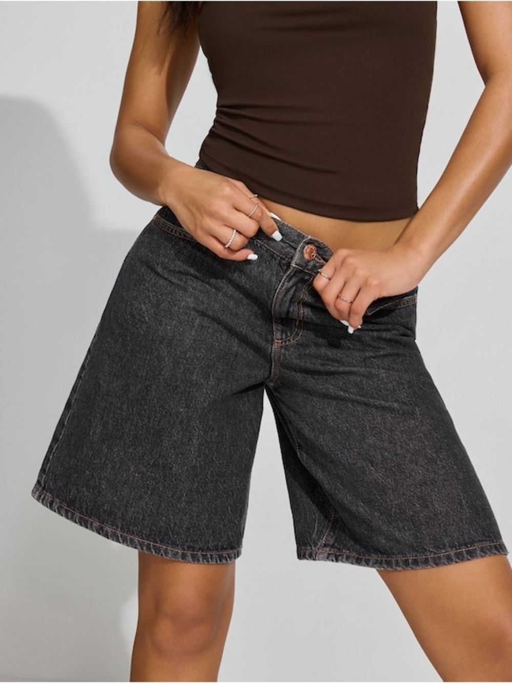 Garage Bermuda Style Skate Skater Jorts Black Washed High-Rise Denim Shorts | 0